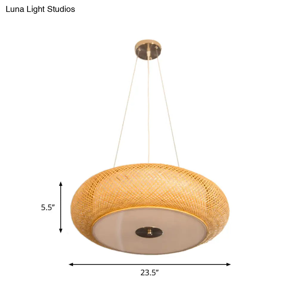 Retro Bamboo Donut Ceiling Lamp - 12’’/16’’/19.5’’ Wide - Wood Hanging Light Fixture with 3 Bulbs