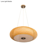 Retro Bamboo Donut Ceiling Lamp - 12’’/16’’/19.5’’ Wide - Wood Hanging Light Fixture with 3 Bulbs