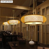 Retro Bamboo Donut Ceiling Lamp - 12’’/16’’/19.5’’ Wide - Wood Hanging Light Fixture with 3 Bulbs