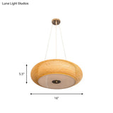 Retro Bamboo Donut Ceiling Lamp - 12’’/16’’/19.5’’ Wide - Wood Hanging Light Fixture with 3 Bulbs