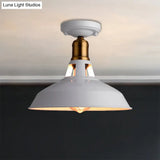 Retro Barn Ceiling Mounted Light 1 - Light Semi Flush Fixture In Black/White - Stylish Metal Design