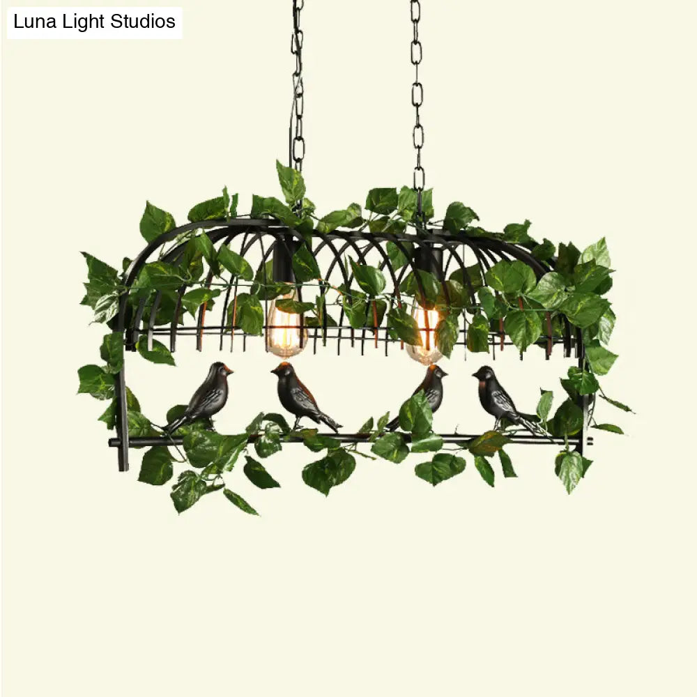 Retro Birdcage Island Light Fixture - Metal Led Plant Ceiling Lamp In Black With 2/3/4 Bulbs