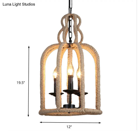 Retro Birdcage Pendant Light: 3 Heads Hanging Lamp In Brown For Dining Room