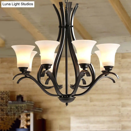 Retro Black Chandelier Pendant Lamp With Cream Glass For Living Room