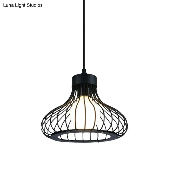 Retro Black Metal Pendant Light With Wire Cage - Perfect For Kitchen