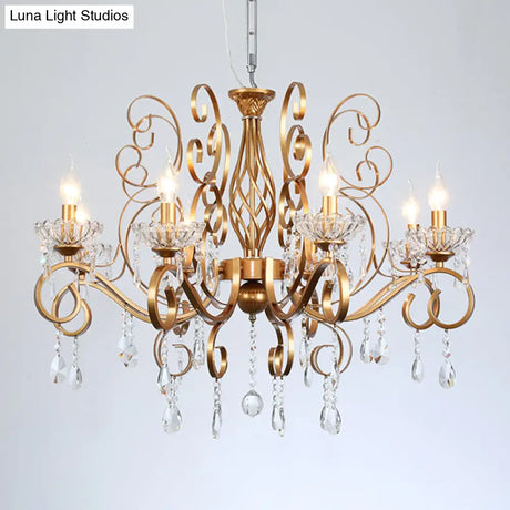 Retro Brass Candle Chandelier: Swirled Arm Pendant Lamp For Living Room With A Metallic Finish