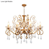 Retro Brass Candle Chandelier: Swirled Arm Pendant Lamp For Living Room With A Metallic Finish