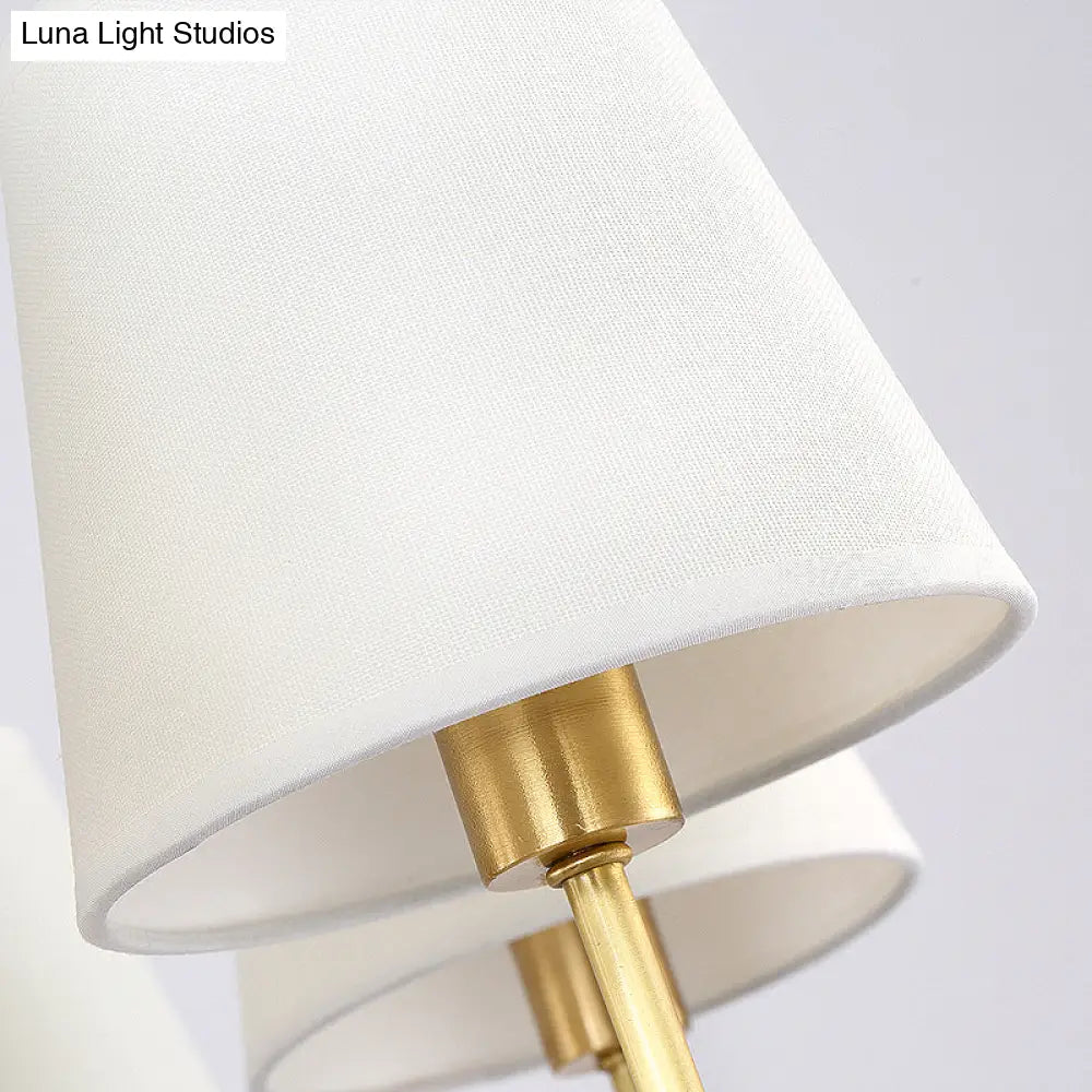 Retro Brass Cone Wall Sconce With White Fabric Shade - Ideal For Dining Room Lighting
