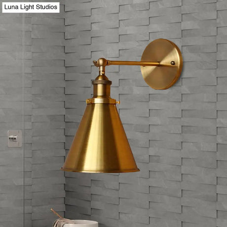 Retro Brass Metal Wall Light With Plug-In Cord - Tapered Bulb Fixture For Living Room