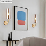 Retro Brass Sconce Wall Mount Lamp With Cylindrical Glass Shade 1/2 Light Fixture For Living Room