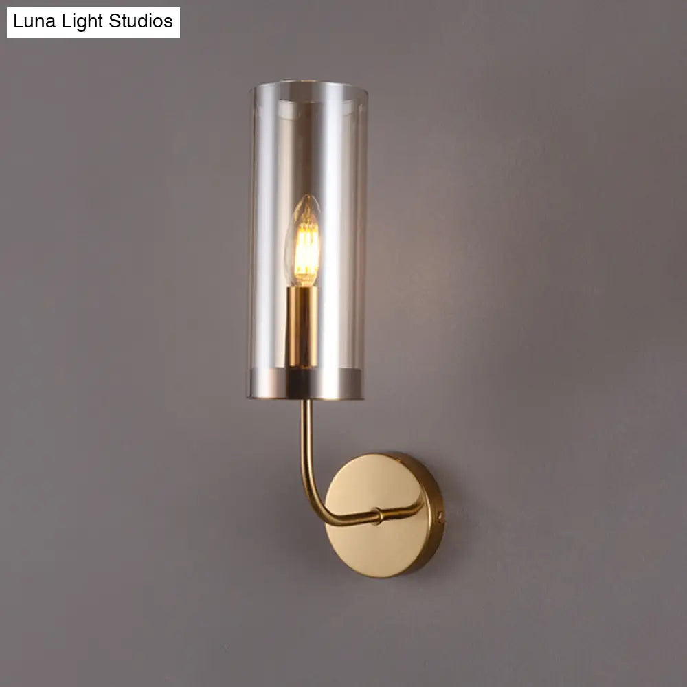 Retro Brass Sconce Wall Mount Lamp With Cylindrical Glass Shade 1/2 Light Fixture For Living Room