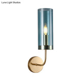 Retro Brass Sconce Wall Mount Lamp With Cylindrical Glass Shade 1/2 Light Fixture For Living Room