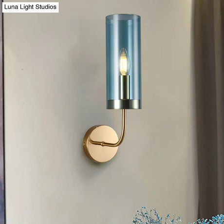 Retro Brass Sconce Wall Mount Lamp With Cylindrical Glass Shade 1/2 Light Fixture For Living Room