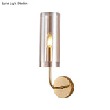 Retro Brass Sconce Wall Mount Lamp With Cylindrical Glass Shade 1/2 Light Fixture For Living Room