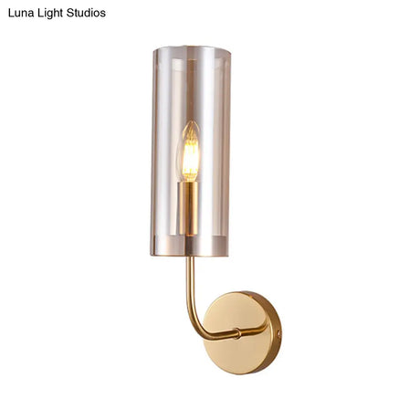 Retro Brass Sconce Wall Mount Lamp With Cylindrical Glass Shade 1/2 Light Fixture For Living Room