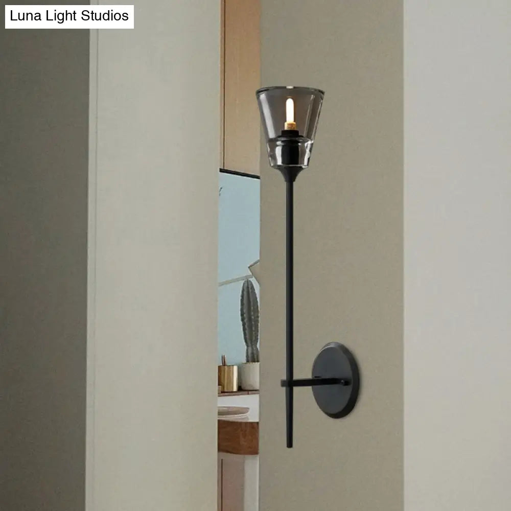 Retro Clear Glass Conical Bathroom Wall Lamp - Black/Brass Led Mount Lighting (1/2 Lights) 1 / Black