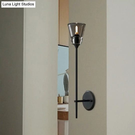 Retro Clear Glass Conical Bathroom Wall Lamp - Black/Brass Led Mount Lighting (1/2 Lights) 1 / Black
