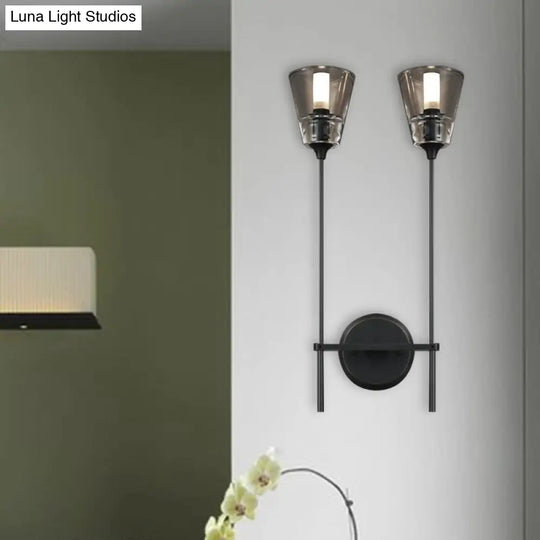 Retro Clear Glass Conical Bathroom Wall Lamp - Black/Brass Led Mount Lighting (1/2 Lights) 2 / Black