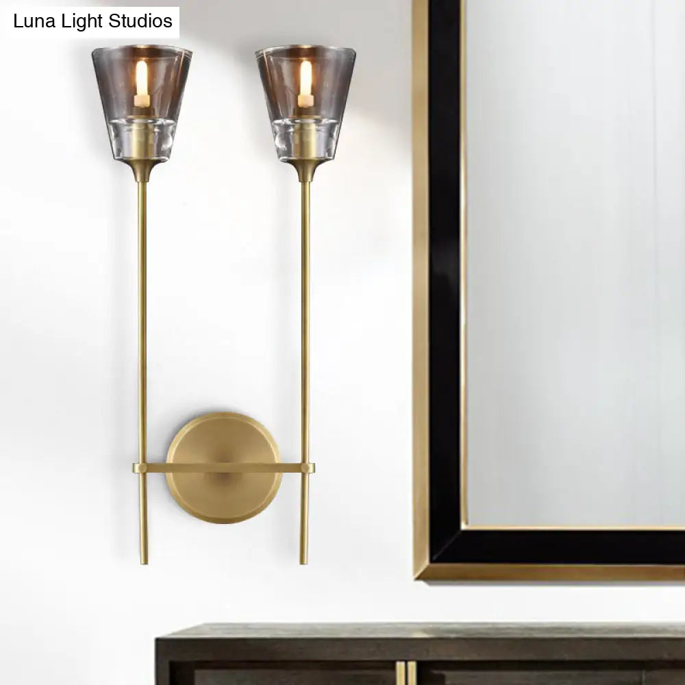 Retro Clear Glass Conical Bathroom Wall Lamp - Black/Brass Led Mount Lighting (1/2 Lights) 2 / Brass