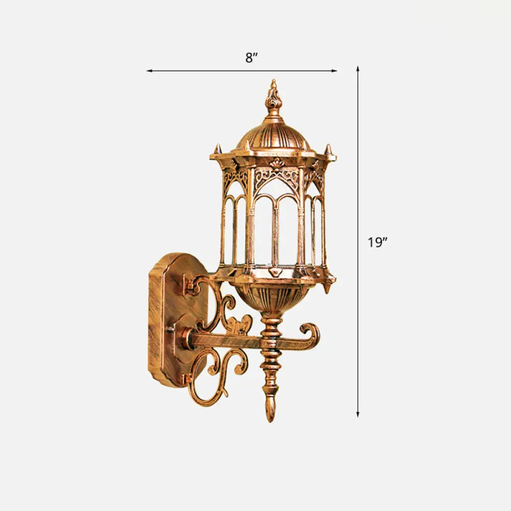 Retro Clear Glass Cylinder Lantern Sconce: Wall Mounted Light Fixture For Patio With 1 Bulb Bronze /