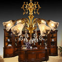 Retro Clear Glass Flower Pendant Chandelier - 6 Light Brass Hanging Lamp With Crystal Drape For