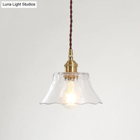 Retro Clear Glass Shade Ceiling Light Brass 1 Small Hanging Lamp For Living Room