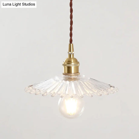 Retro Clear Glass Shade Ceiling Light Brass 1 Small Hanging Lamp For Living Room