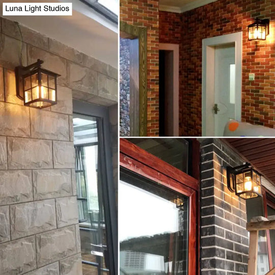 Retro Clear Glass Wall Sconce Light - 1-Light Outdoor Courtyard Mount