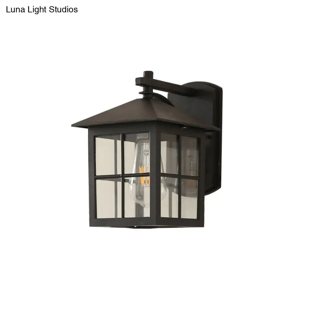 Retro Clear Glass Wall Sconce Light - 1-Light Outdoor Courtyard Mount