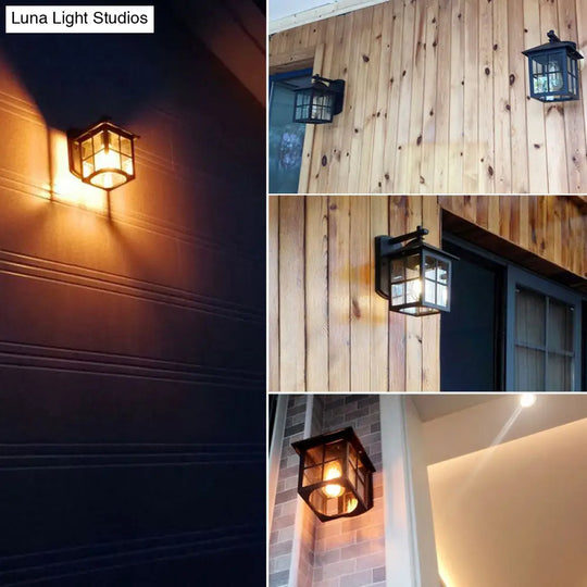Retro Clear Glass Wall Sconce Light - 1-Light Outdoor Courtyard Mount
