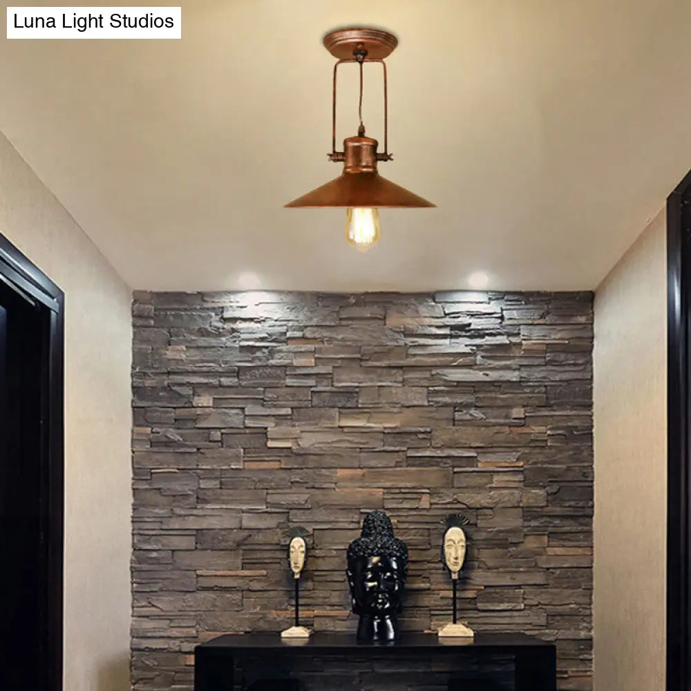 Retro Conical Metal Ceiling Light In Black/Rust - Semi Flush Mount With Rotatable 1 For Foyer Rust