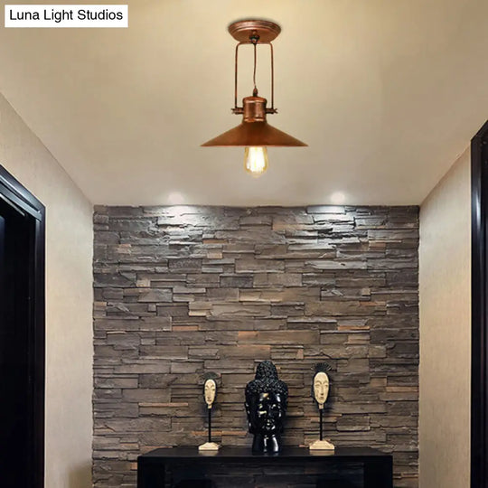 Retro Conical Metal Ceiling Light In Black/Rust - Semi Flush Mount With Rotatable 1 For Foyer Rust