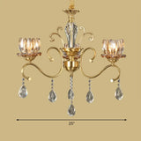 Retro Crystal Glass Brass Chandelier - Decorative Living Room Hanging Lamp 3 / Clear Flower