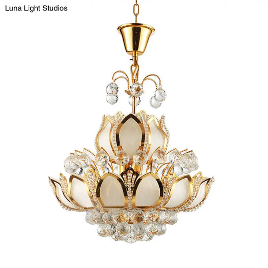 Retro Crystal Lotus Chandelier Pendant Light - 10-Head Hanging Ceiling In Gold