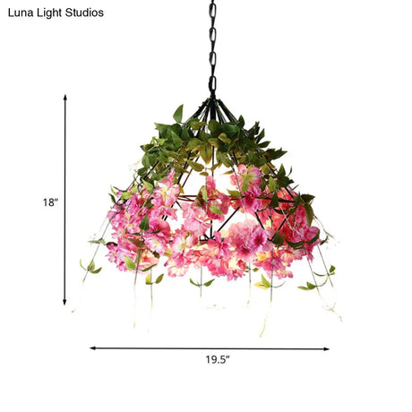Retro Diamond Pendant Light In Black - Metal Flower Design With 1 Bulb 23.5’ Wide