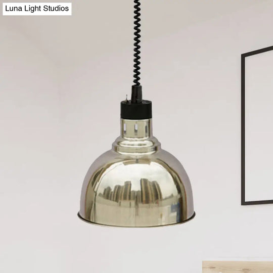 Retro Dome Suspension Light: Stylish Extendable 1-Head Metal Pendant In Bronze/Copper - Indoor
