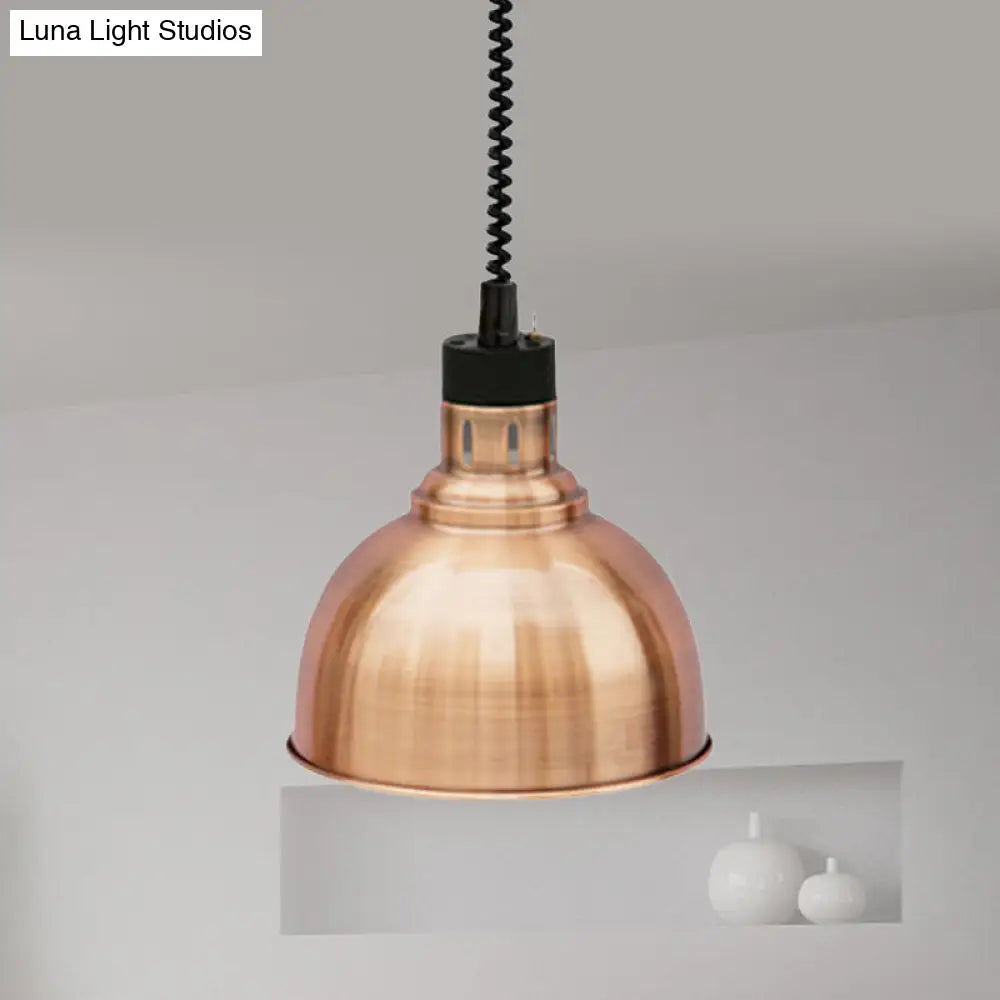 Retro Dome Suspension Light: Stylish Extendable 1-Head Metal Pendant In Bronze/Copper - Indoor