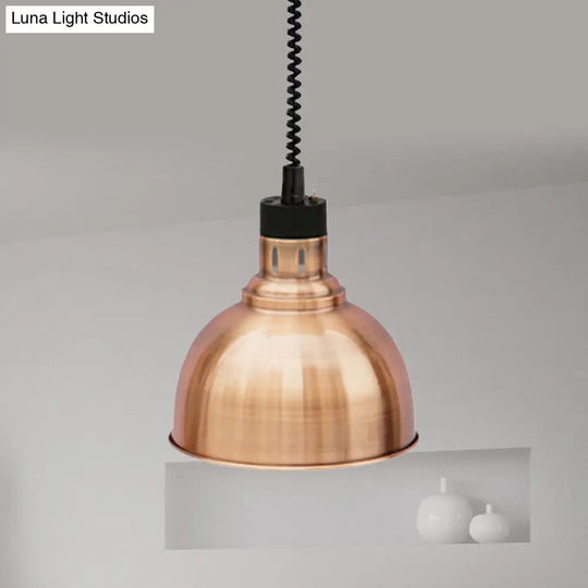 Retro Dome Suspension Light: Stylish Extendable 1-Head Metal Pendant In Bronze/Copper - Indoor