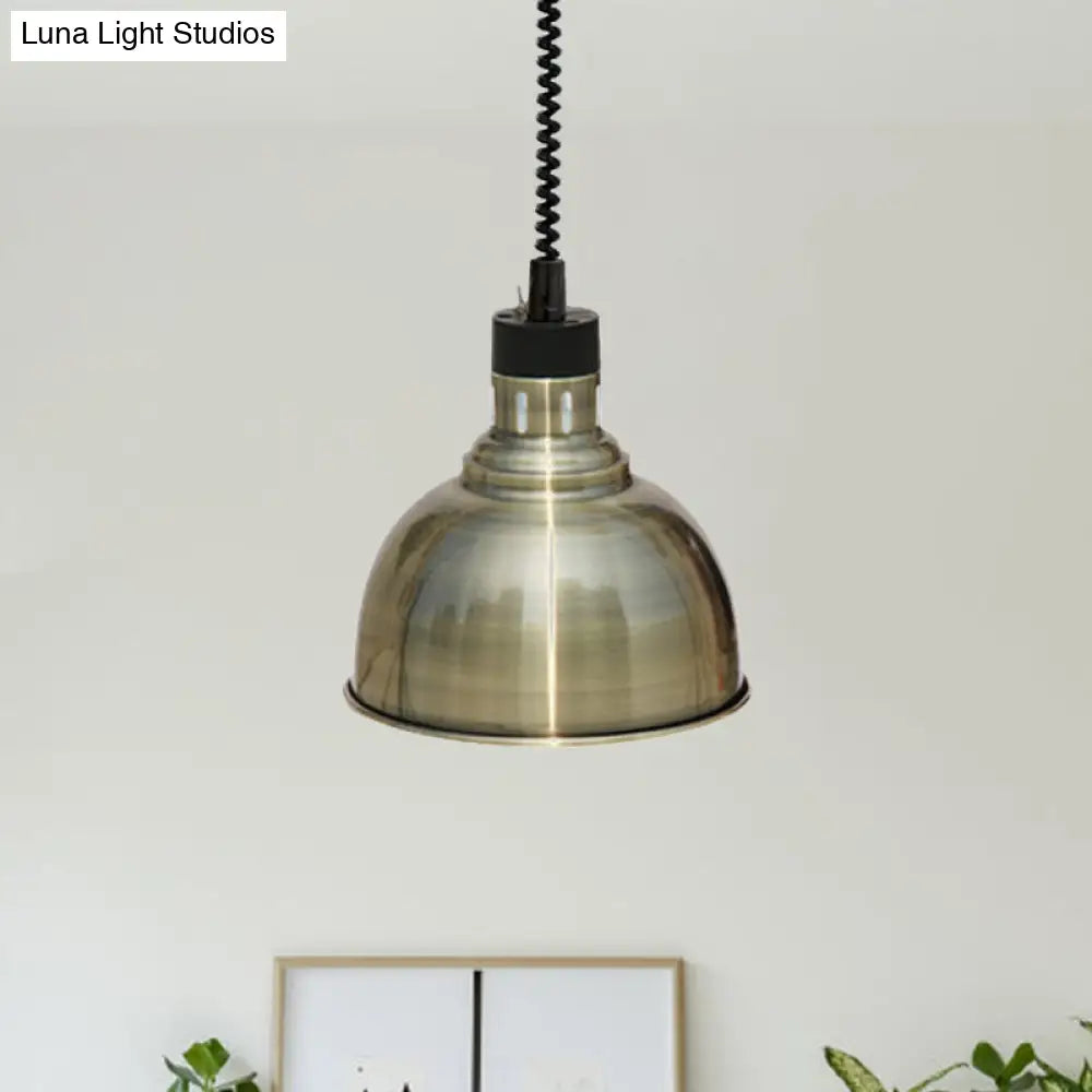 Retro Dome Suspension Light: Stylish Extendable 1-Head Metal Pendant In Bronze/Copper - Indoor