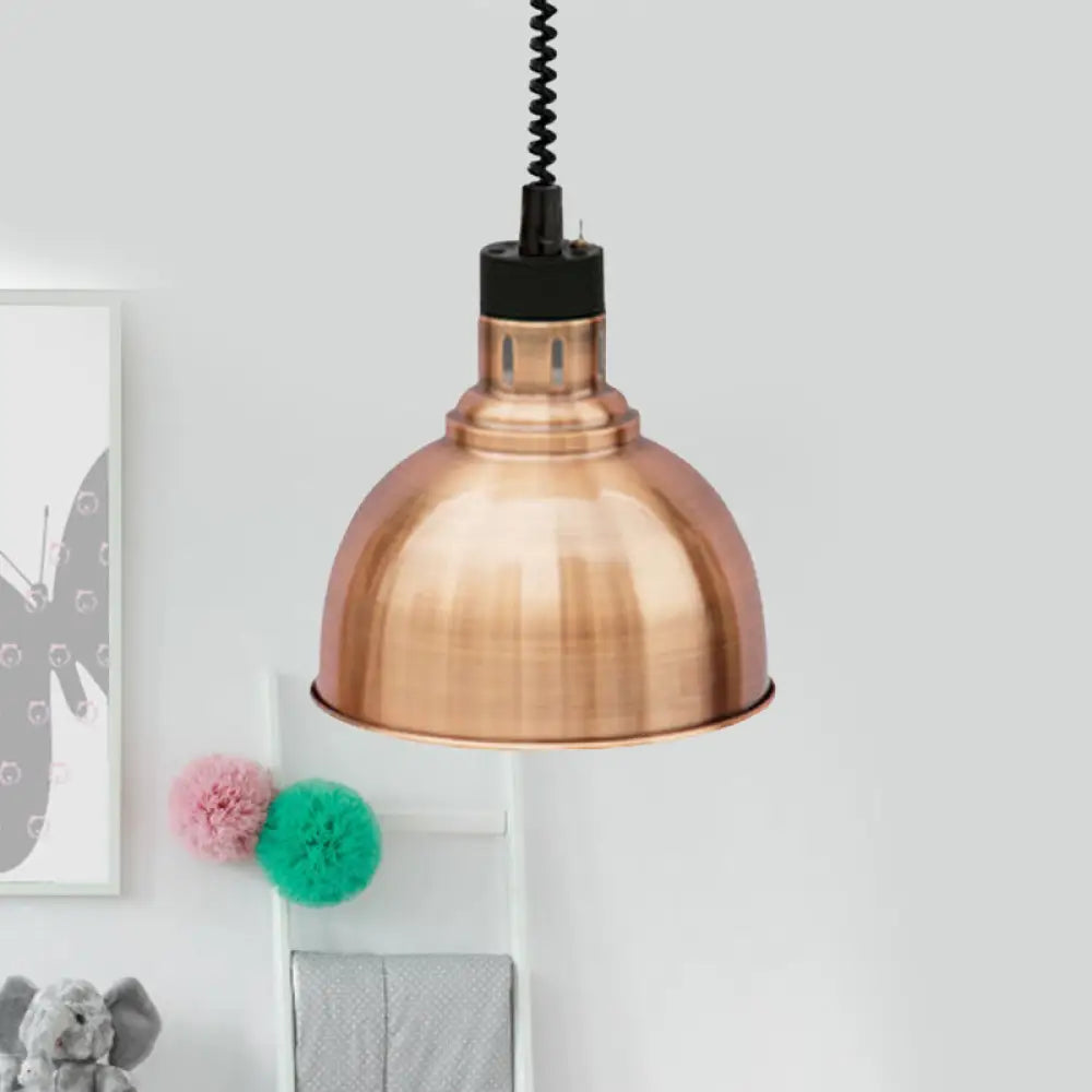 Retro Dome Suspension Light: Stylish Extendable 1-Head Metal Pendant In Bronze/Copper - Indoor
