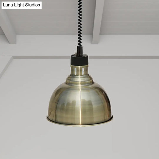 Retro Dome Suspension Light: Stylish Extendable 1-Head Metal Pendant In Bronze/Copper - Indoor