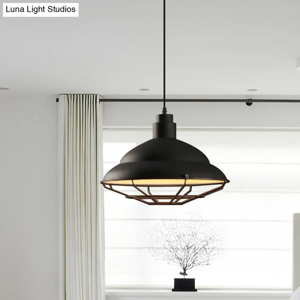 Retro Double Bubble Pendant Lamp: Metallic 1-Light Hanging Ceiling Light In Black/White For Coffee