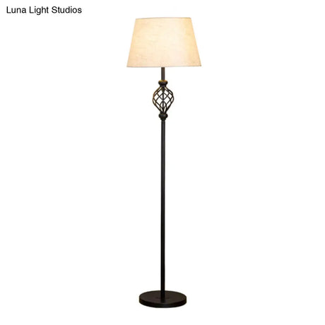 Retro Empire Shade Floor Lamp - Single-Bulb Fabric Standing Light In Black Foot Switch Included