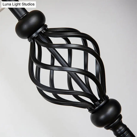 Retro Empire Shade Floor Lamp - Single-Bulb Fabric Standing Light In Black Foot Switch Included