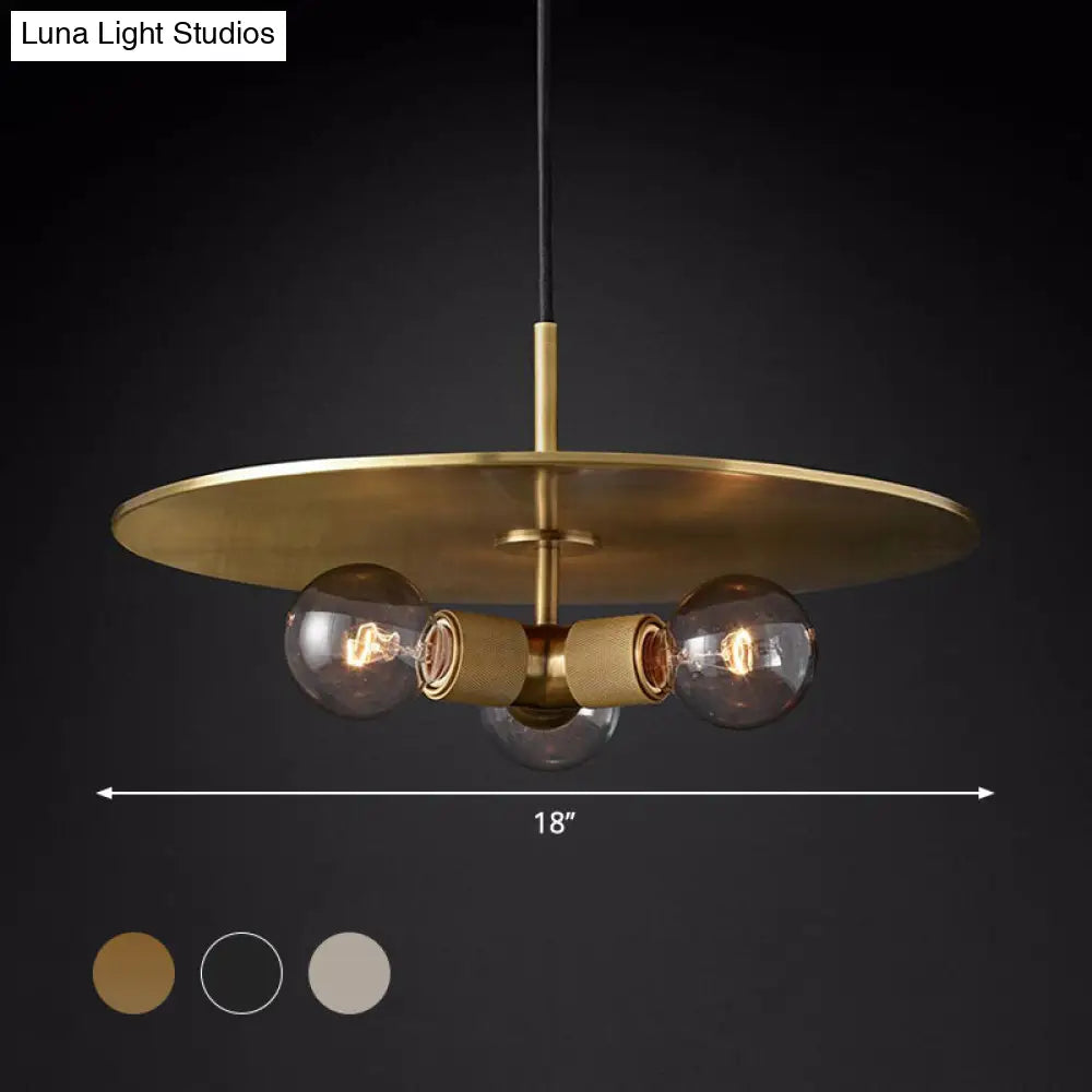 Retro Exposed Bulb Chandelier Lamp - 3 Heads Black/Brass/Chrome Clear Glass Pendant Light With Metal