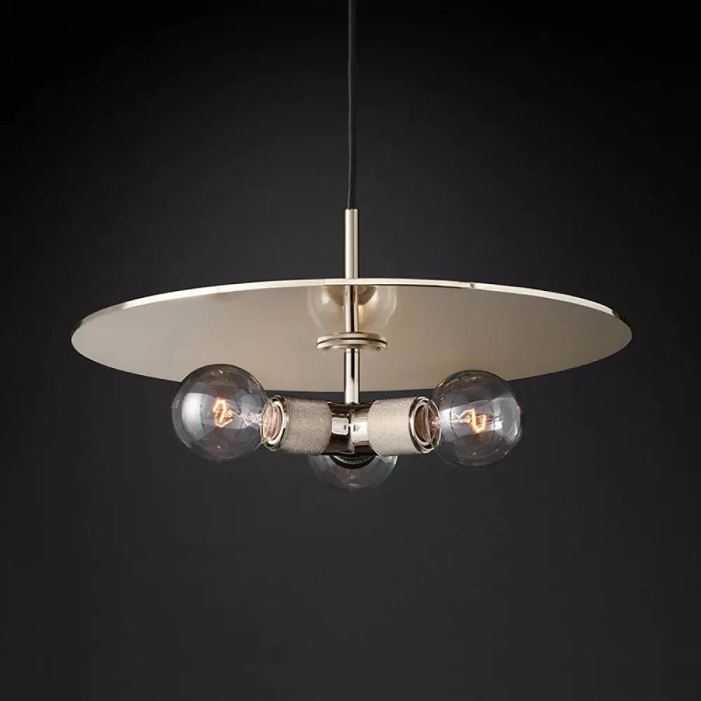 Retro Exposed Bulb Chandelier Lamp - 3 Heads Black/Brass/Chrome Clear Glass Pendant Light With Metal