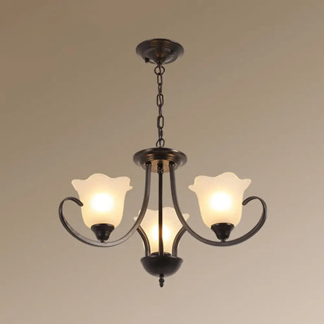 Retro Floral Shade Chandelier Pendant Light With Frosted Glass And Curved Arm - Vintage-Inspired