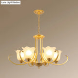 Retro Floral Shade Chandelier Pendant Light With Frosted Glass And Curved Arm - Vintage-Inspired