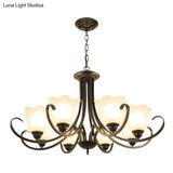 Retro Floral Shade Chandelier Pendant Light With Frosted Glass And Curved Arm - Vintage-Inspired