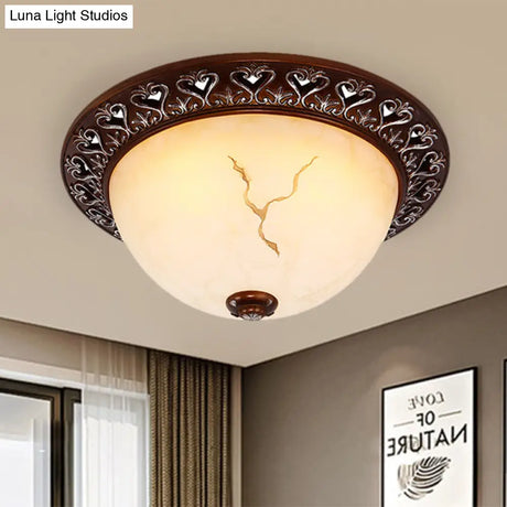 Retro Flush Mounted Light 2/3/4 - Bulb Crackle Glass Ceiling Fixture In Coffee - Ideal For Balcony